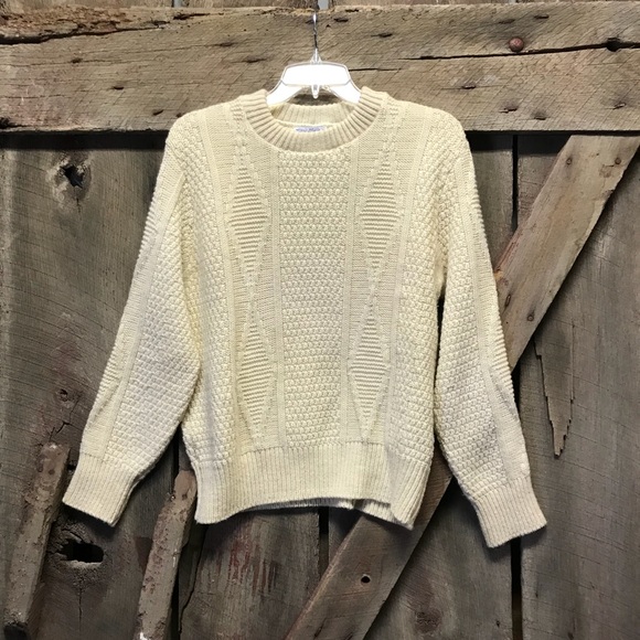 Vintage Sweaters - Vintage Cream crew neck chunky Sweater medium/Lg